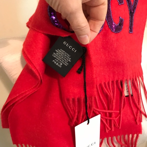 Gucci nwt scarf red/ Gucci yummy with embellished complete with tags $995 - Picture 5 of 9